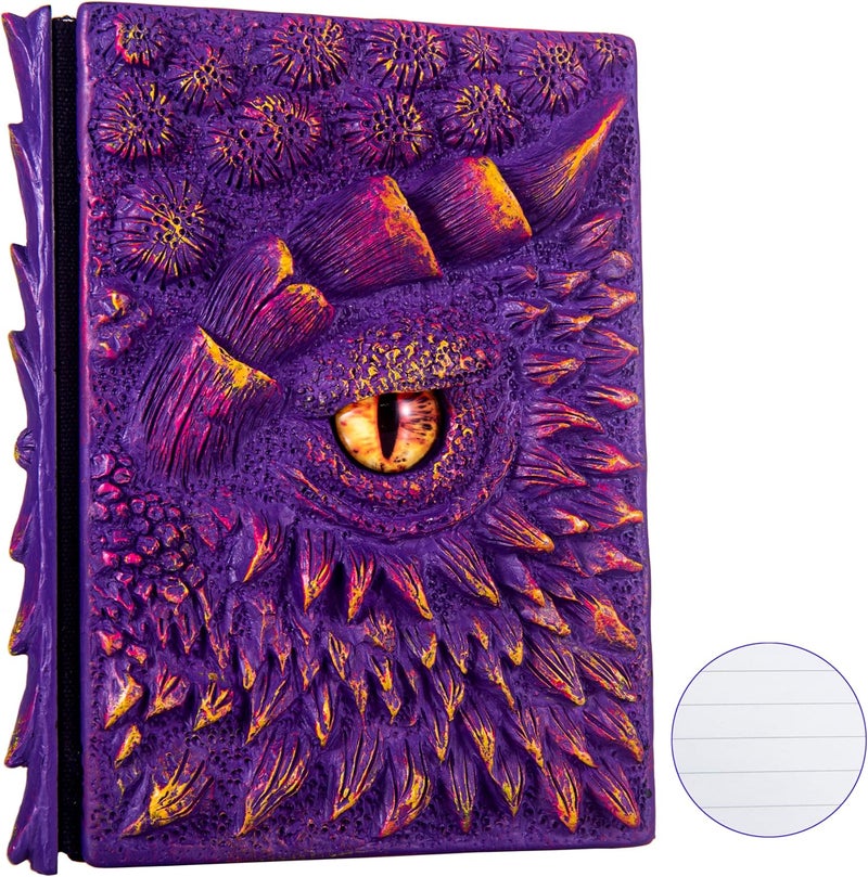 LZlightactor 3D Dragon Eye Embossed Journal,Resin Engraving Notebook,Dnd notebook for Dragon Lovers ，Blank Paper,Hardcover Travel Notepad for Writing,Sketchbook,Collection,Gift,Decoration A4 and A5 Size (A5-Purple-Lined) - Image 1